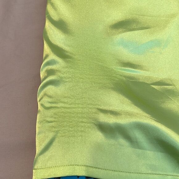 T Tahari navy blue sheath w/print band green & blue zipper & green lining - Picture 8 of 15